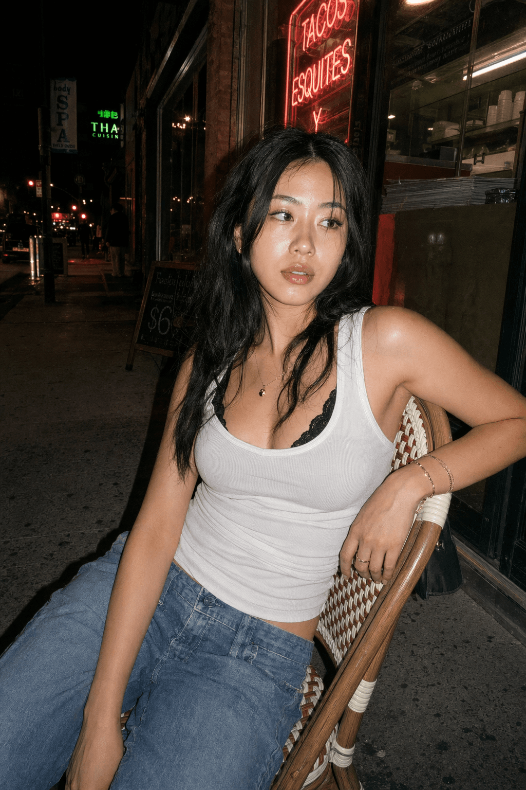 Night cafe flash portrait generated with AI