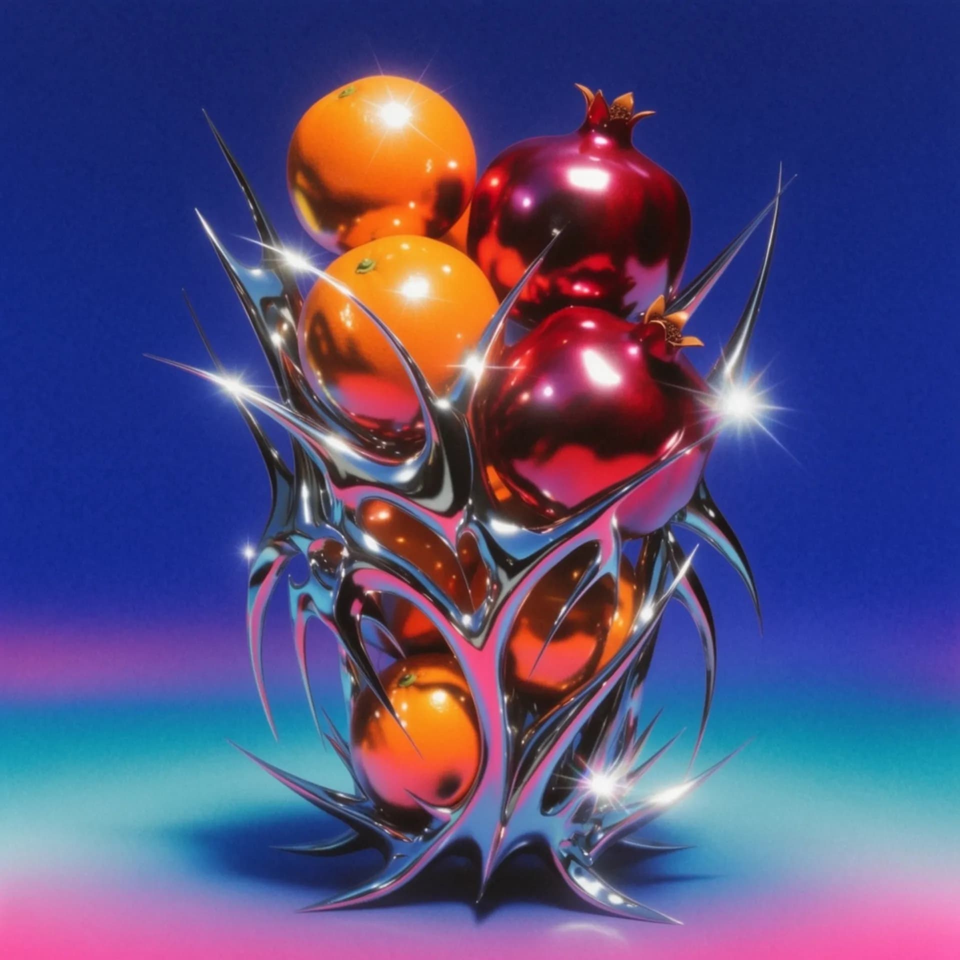 Y2K chrome still life generated with AI